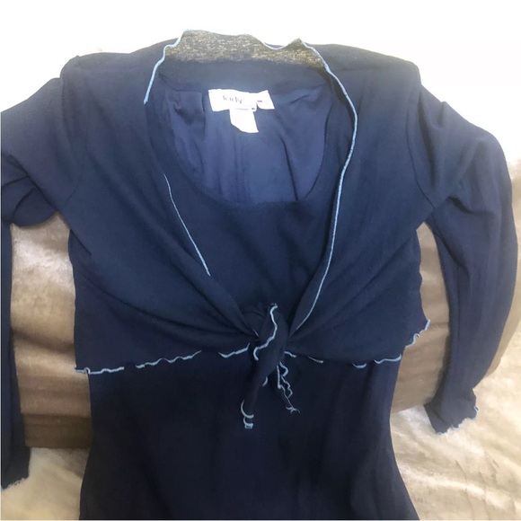 VTG Jodi California Sheer Jacket Dress Tie Front M Blue Contrast Made In USA - Picture 5 of 16